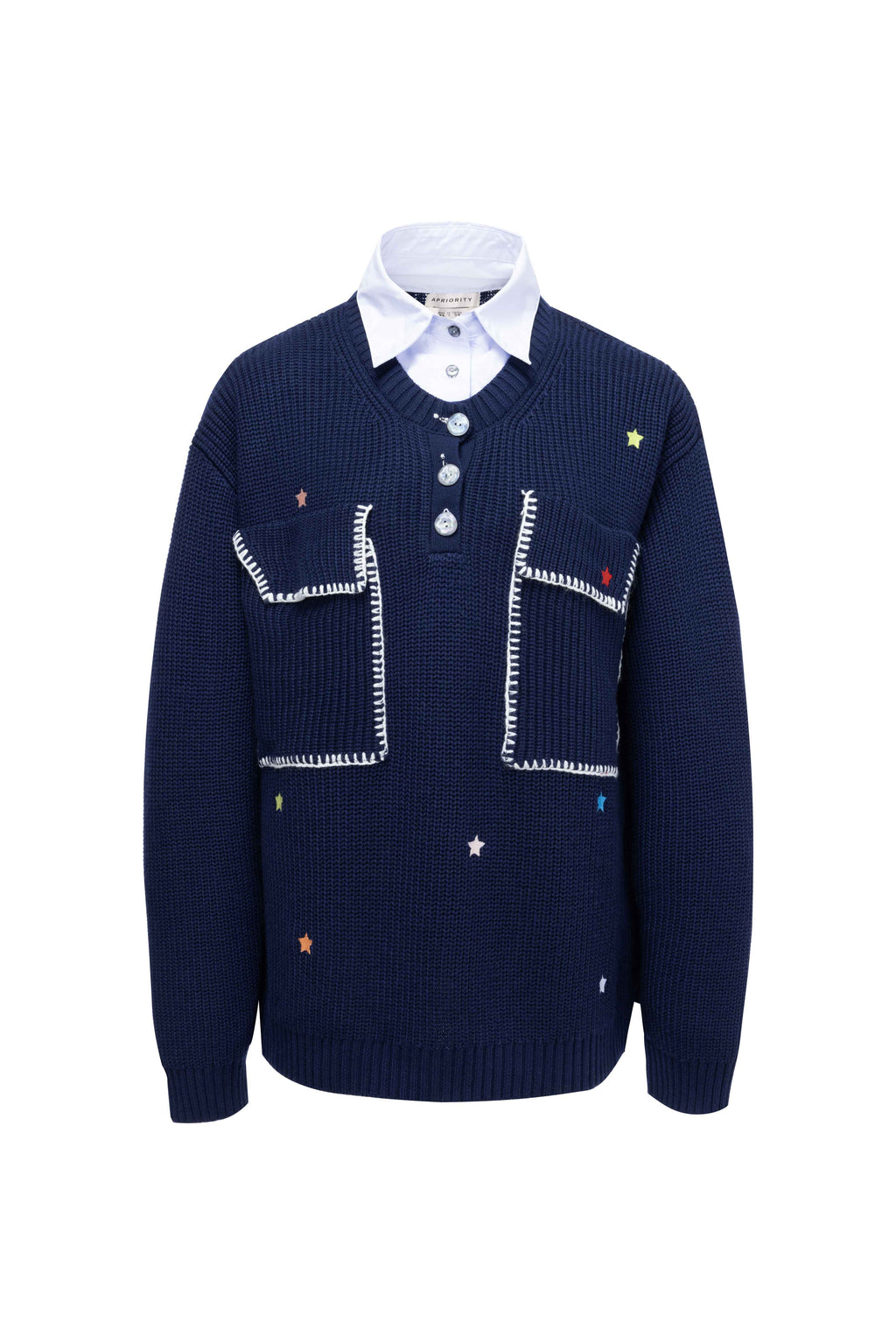 APRIORITY_Colorful_Star_Embroidery_Mock_Layered_Shirt_Collar_Women's_Poly_Blend_Shirts_974556210919_MISSTT