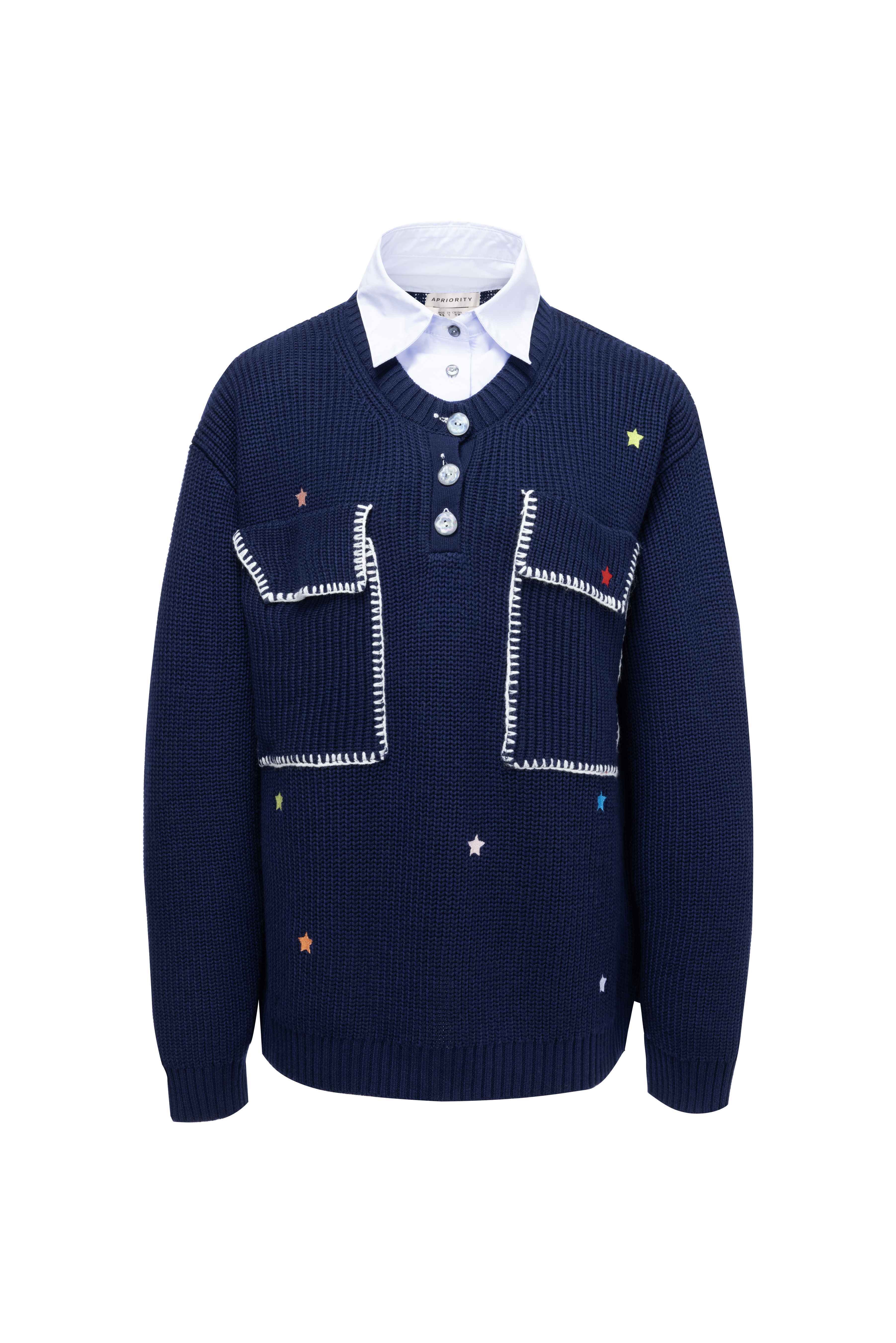 APRIORITY_Colorful_Star_Embroidery_Mock_Layered_Shirt_Collar_Women's_Poly_Blend_Shirts_974556210919_MISSTT