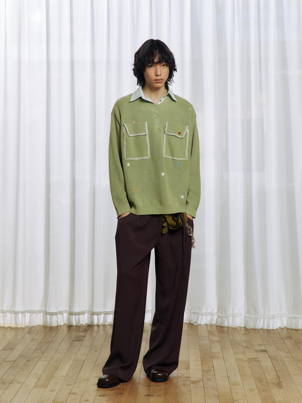 APRIORITY Colorful Star Embroidery Mock Layered Shirt Collar Women's Poly Blend Shirts