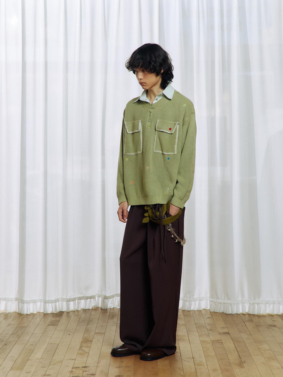 APRIORITY Colorful Star Embroidery Mock Layered Shirt Collar Women's Poly Blend Shirts