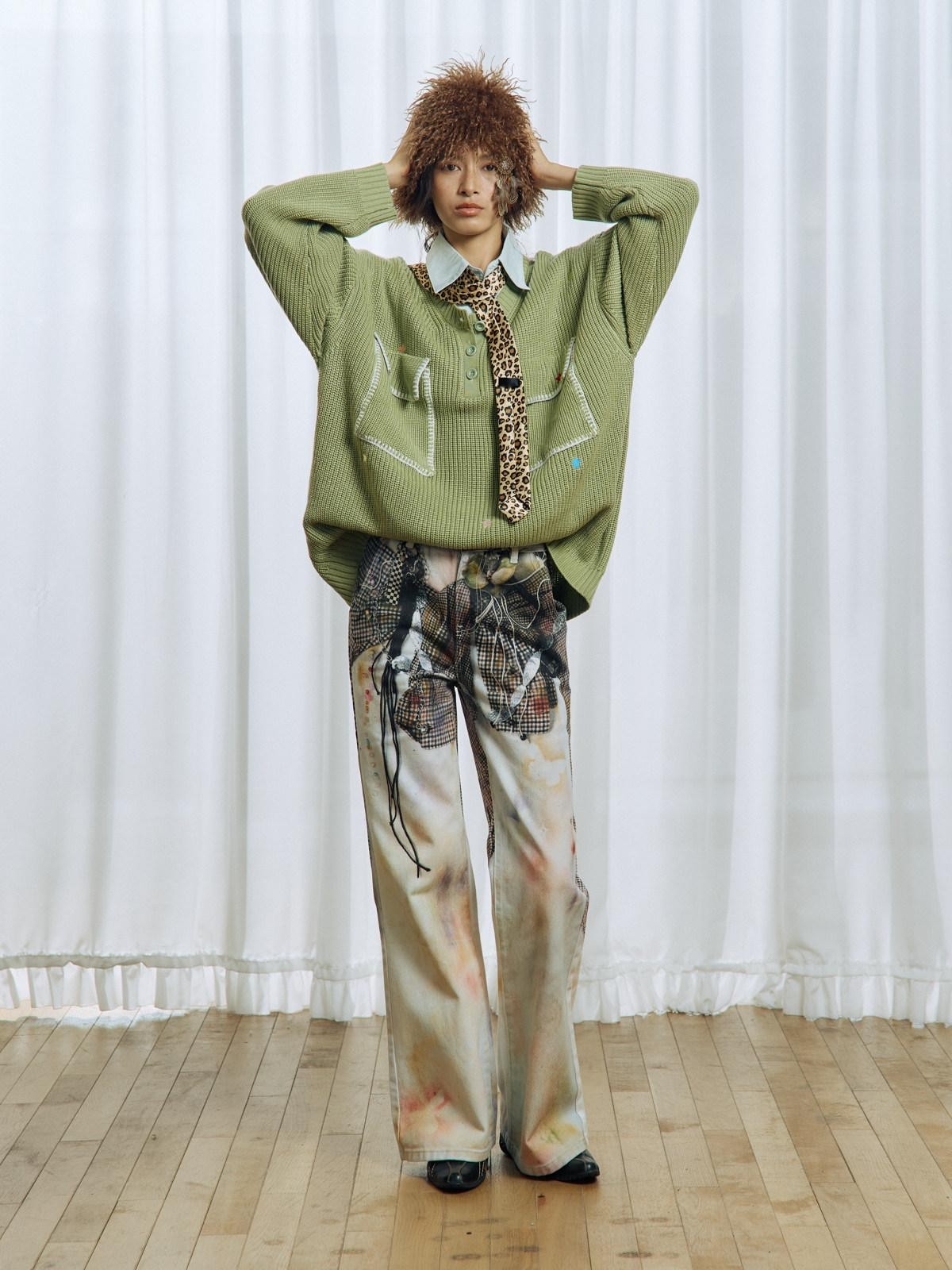 APRIORITY Colorful Star Embroidery Mock Layered Shirt Collar Women's Poly Blend Shirts