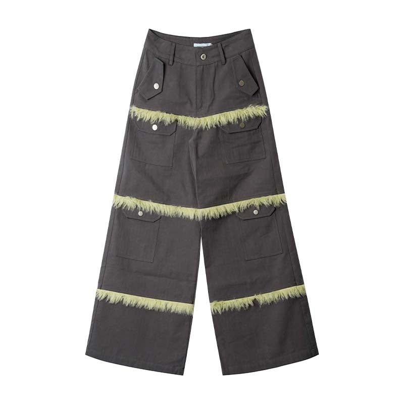 APRIORITY_Contrast_Green_Frayed_Hem_Multi_Pocket_Women's_Cotton_Wide-leg_Pants_724378710871_MISSTT