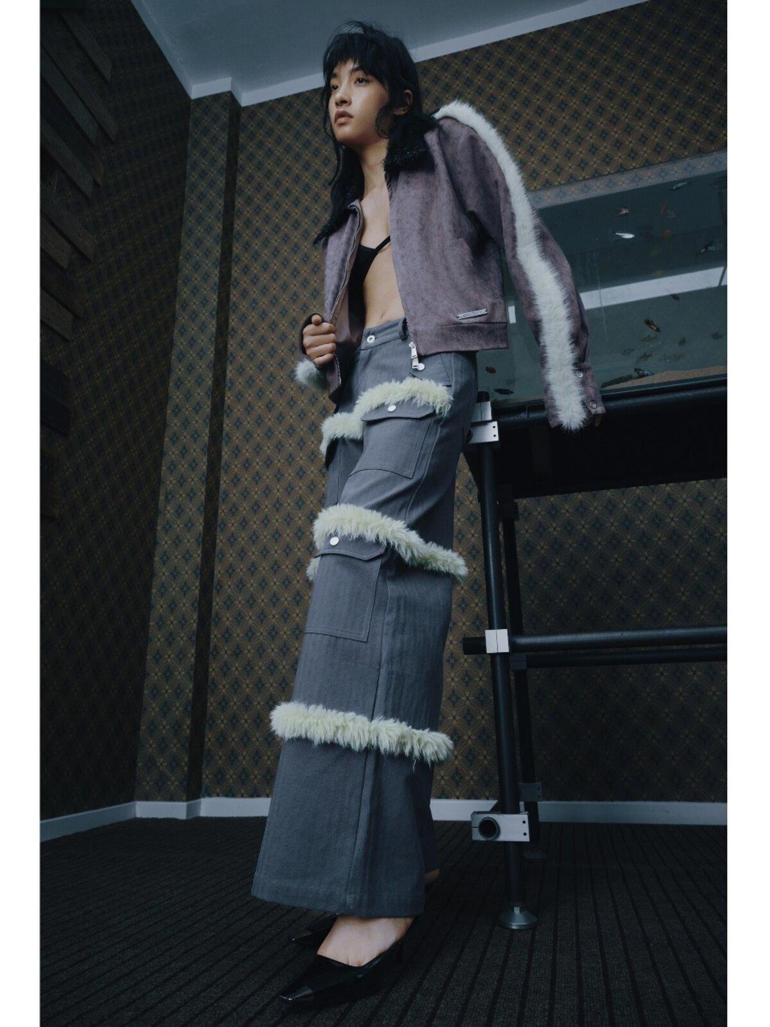 APRIORITY Contrast Green Frayed Hem Multi Pocket Women's Cotton Wide-leg Pants