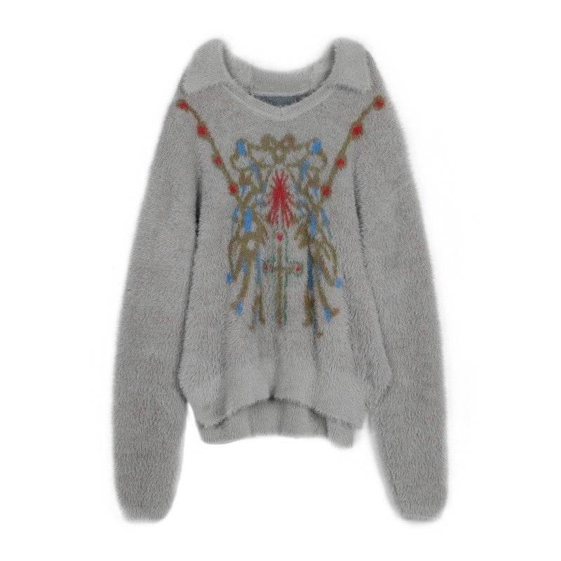 APRIORITY_Cross_Motif_Relaxed_Round_Neck_Women's_Faux_Mink_Sweater_Vests_737855173922_MISSTT
