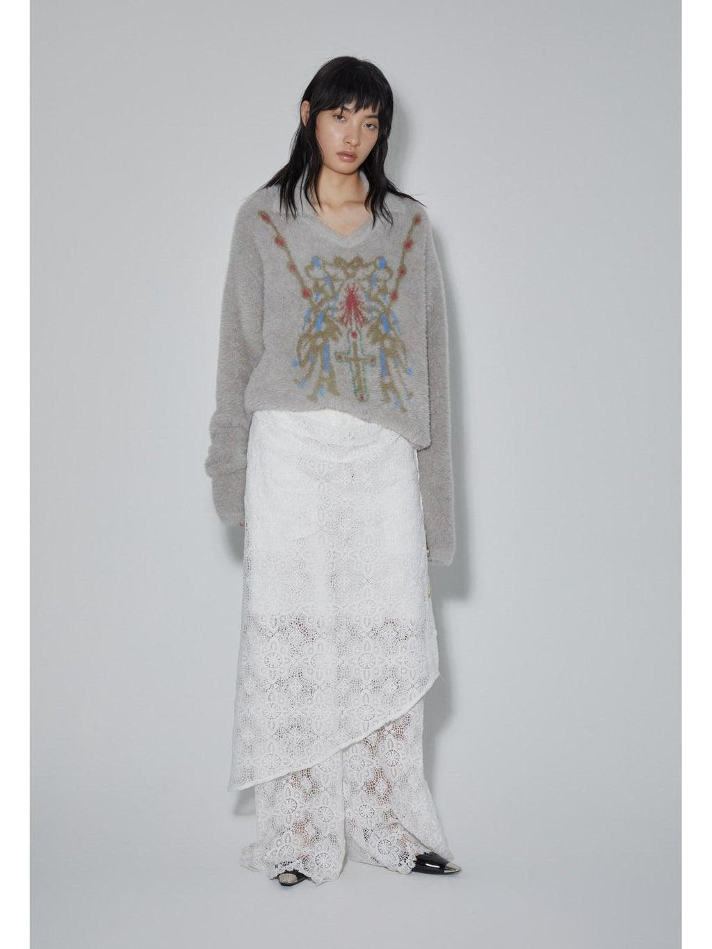 APRIORITY Cross Motif Relaxed Round Neck Women's Faux Mink Sweater Vests