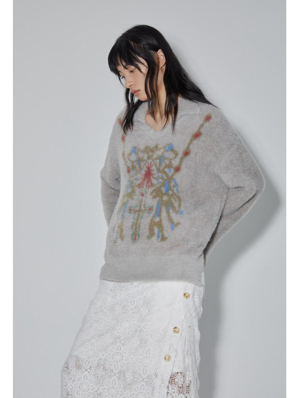 APRIORITY Cross Soft Slouchy Relaxed Oversized Turned Collar Women's Faux Mink Sweaters