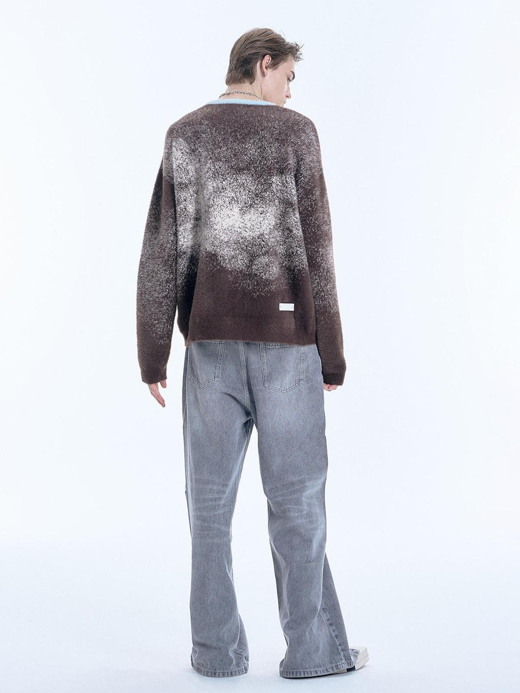 APRIORITY Dark Brown Floral Bird Loose Silhouette Women's Nylon Sweaters