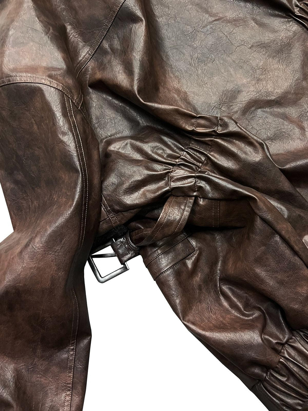 APRIORITY Dark Brown Sequin Embroidered Belted Midlength Women's Faux Leather Jackets