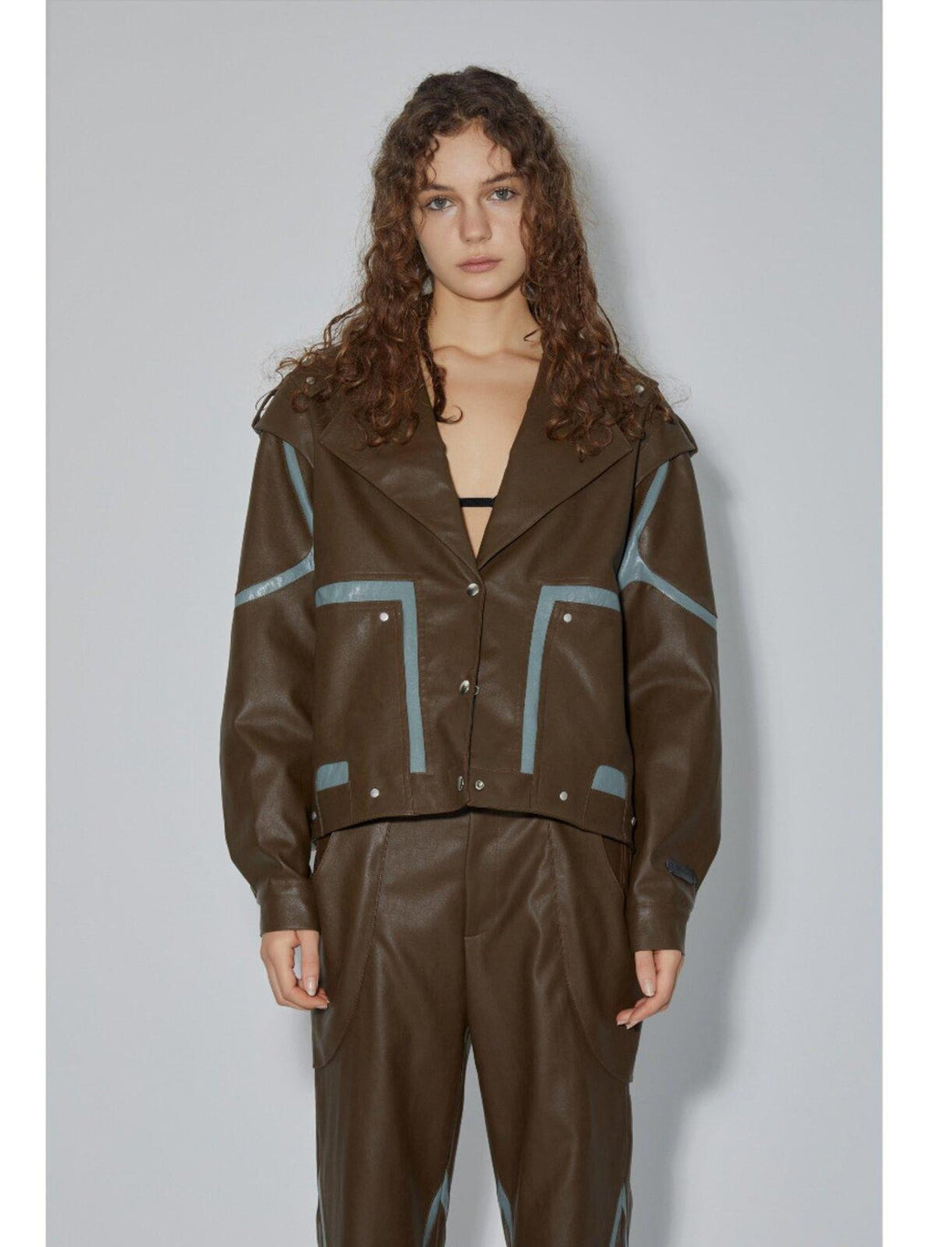 APRIORITY Dark Brown Special Cut Lapel Loose Fit Street Women's Pu Leather Jackets