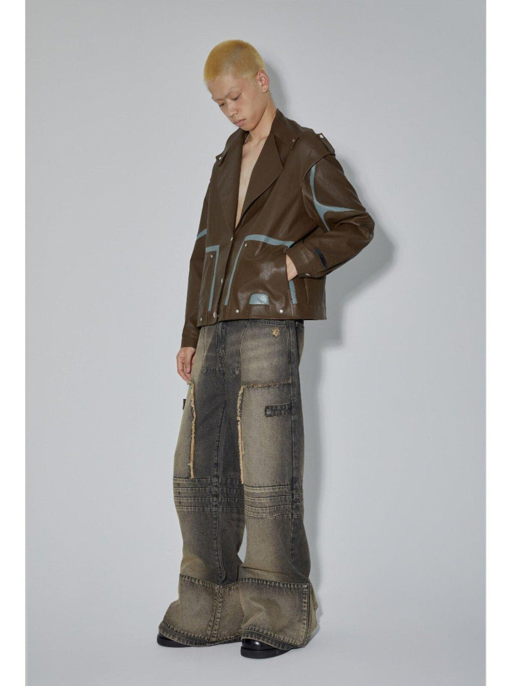 APRIORITY Dark Brown Special Cut Lapel Loose Fit Street Women's Pu Leather Jackets