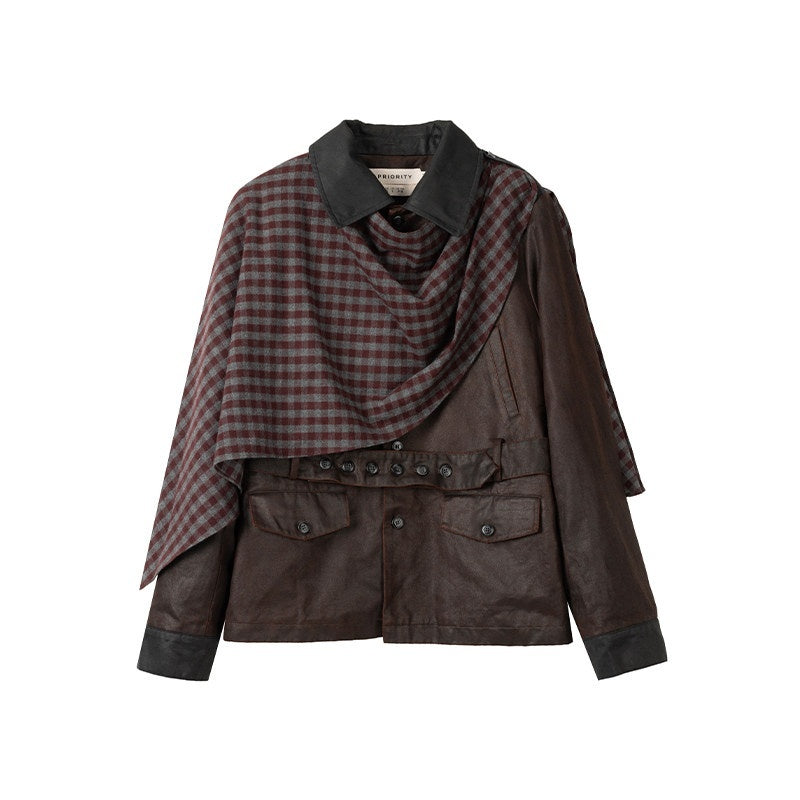 APRIORITY_Dark_Red_Detachable_Edge_Plaid_Cape_Enzyme_Washed_Belt_Women's_Leather_Jackets_988615314477_MISSTT