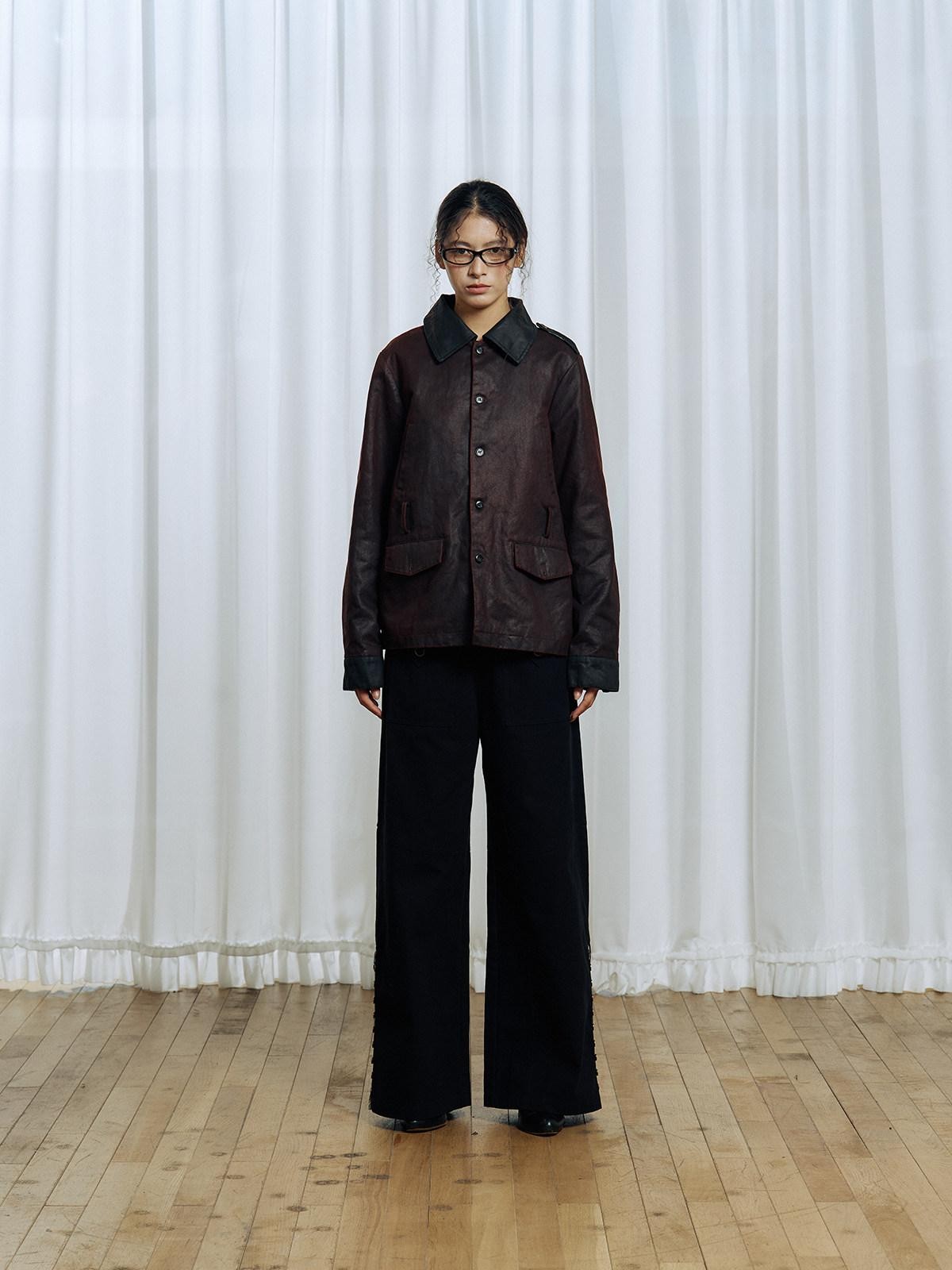 APRIORITY Dark Red Detachable Edge Plaid Cape Enzyme Washed Belt Women's Leather Jackets