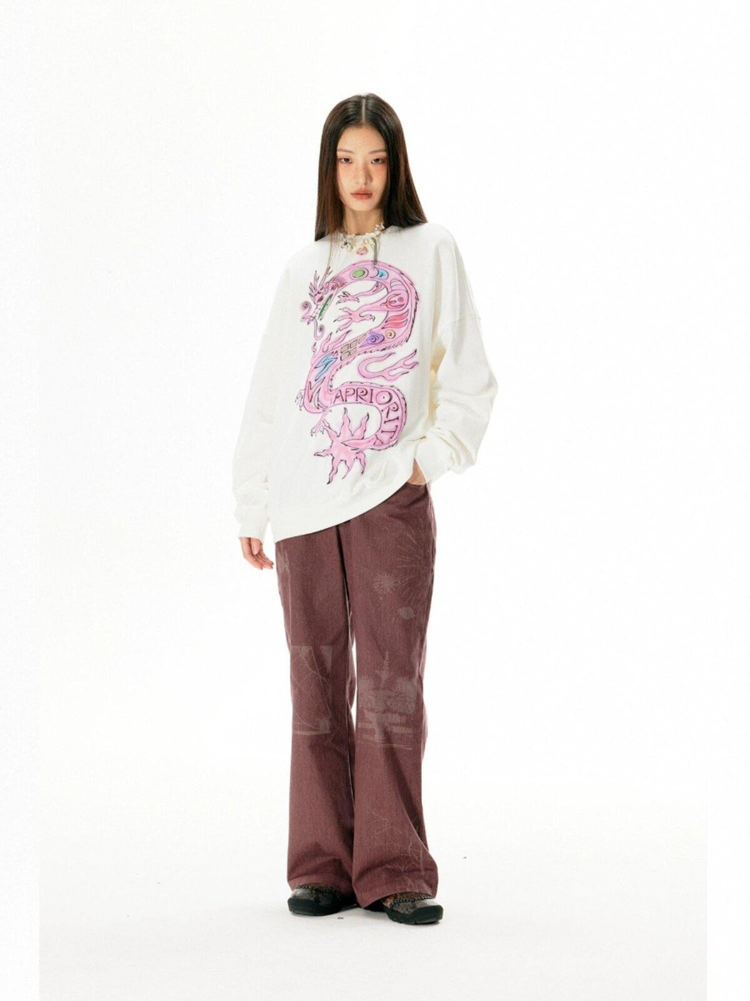 APRIORITY Dark Red Laser Burnout Floral Distressed Women's Cotton Wide-leg Pants