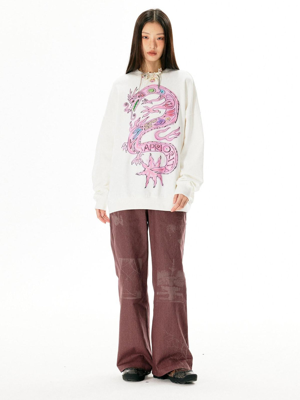 APRIORITY Dark Red Laser Burnout Floral Distressed Women's Cotton Wide-leg Pants