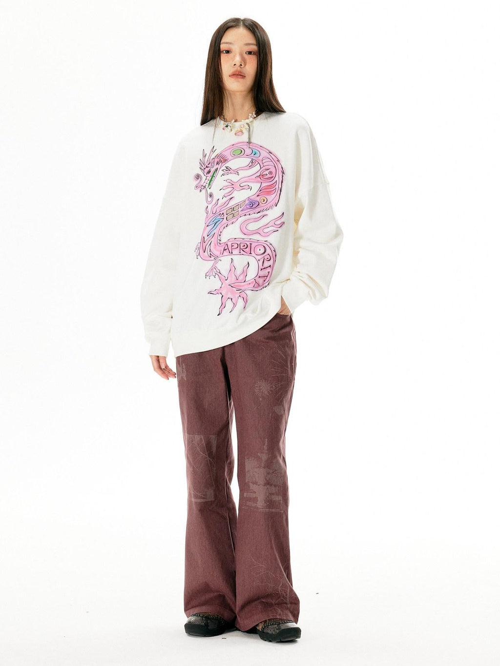APRIORITY Dark Red Laser Burnout Floral Distressed Women's Cotton Wide-leg Pants