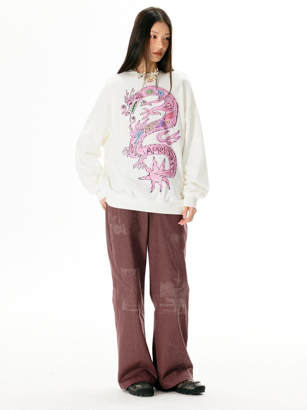 APRIORITY Dark Red Laser Burnout Floral Distressed Women's Cotton Wide-leg Pants