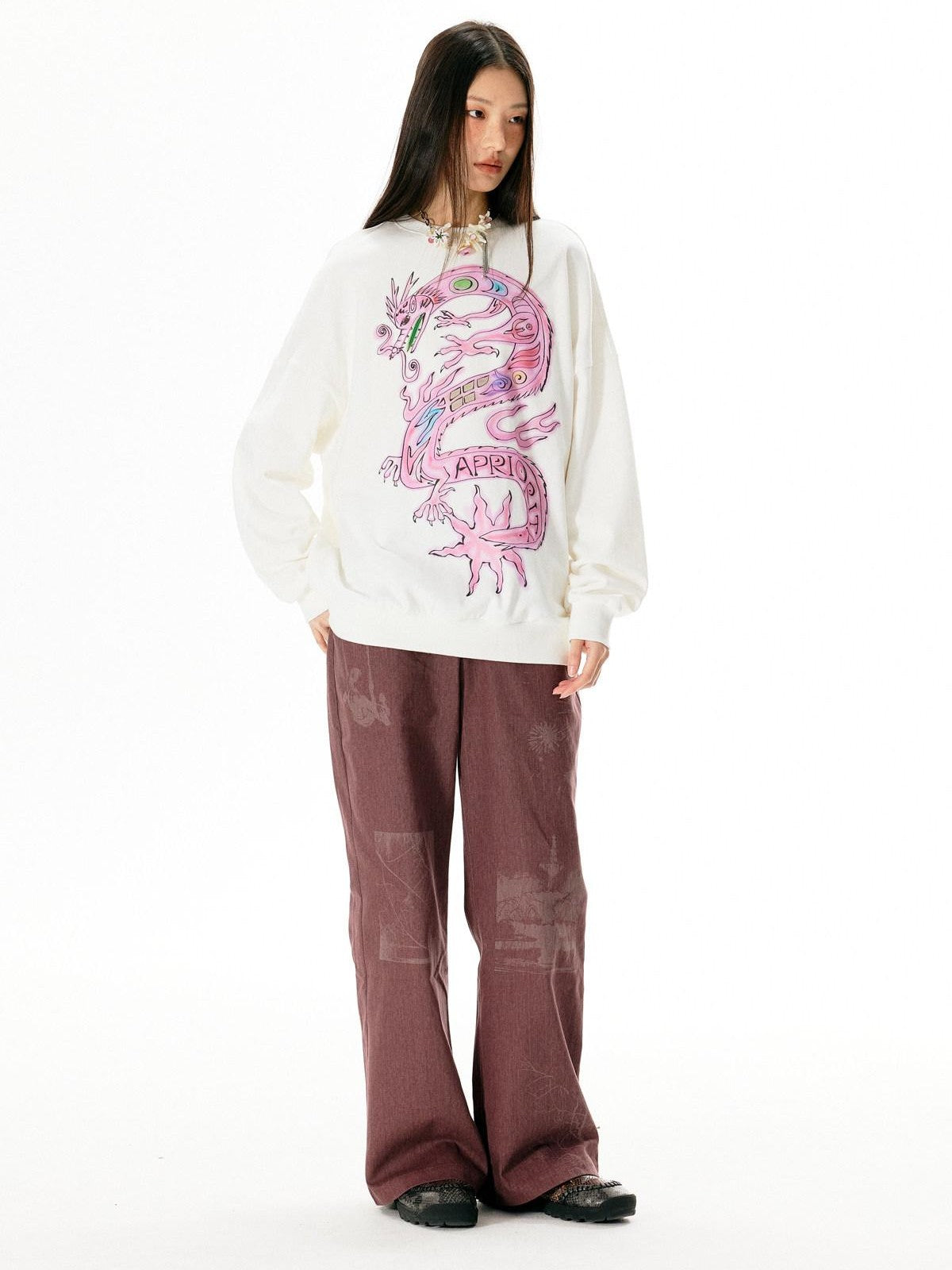 APRIORITY Dark Red Laser Burnout Floral Distressed Women's Cotton Wide-leg Pants