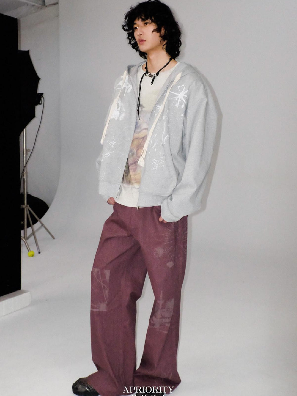 APRIORITY Dark Red Laser Burnout Floral Distressed Women's Cotton Wide-leg Pants