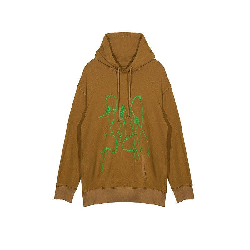 APRIORITY_Deep_Brown_Arm_Wrestling_Print_Inset_Pocket_Women's_Cotton_Hoodies_675502246507_MISSTT