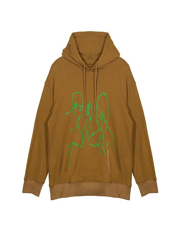 APRIORITY Deep Brown Arm Wrestling Print Inset Pocket Women's Cotton Hoodies