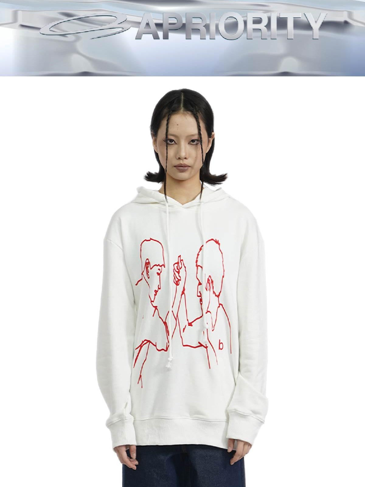 APRIORITY Deep Brown Arm Wrestling Print Inset Pocket Women's Cotton Hoodies