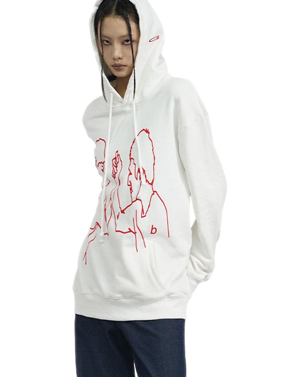 APRIORITY Deep Brown Arm Wrestling Print Inset Pocket Women's Cotton Hoodies
