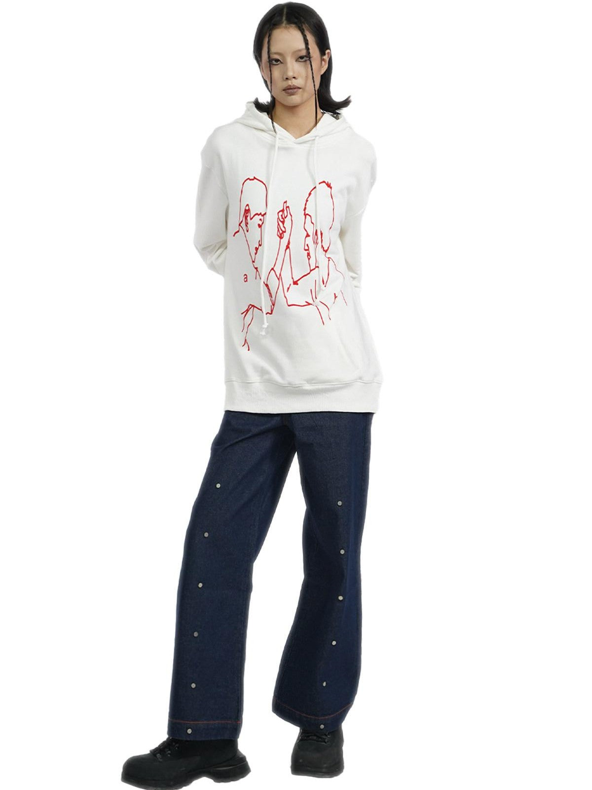 APRIORITY Deep Brown Arm Wrestling Print Inset Pocket Women's Cotton Hoodies