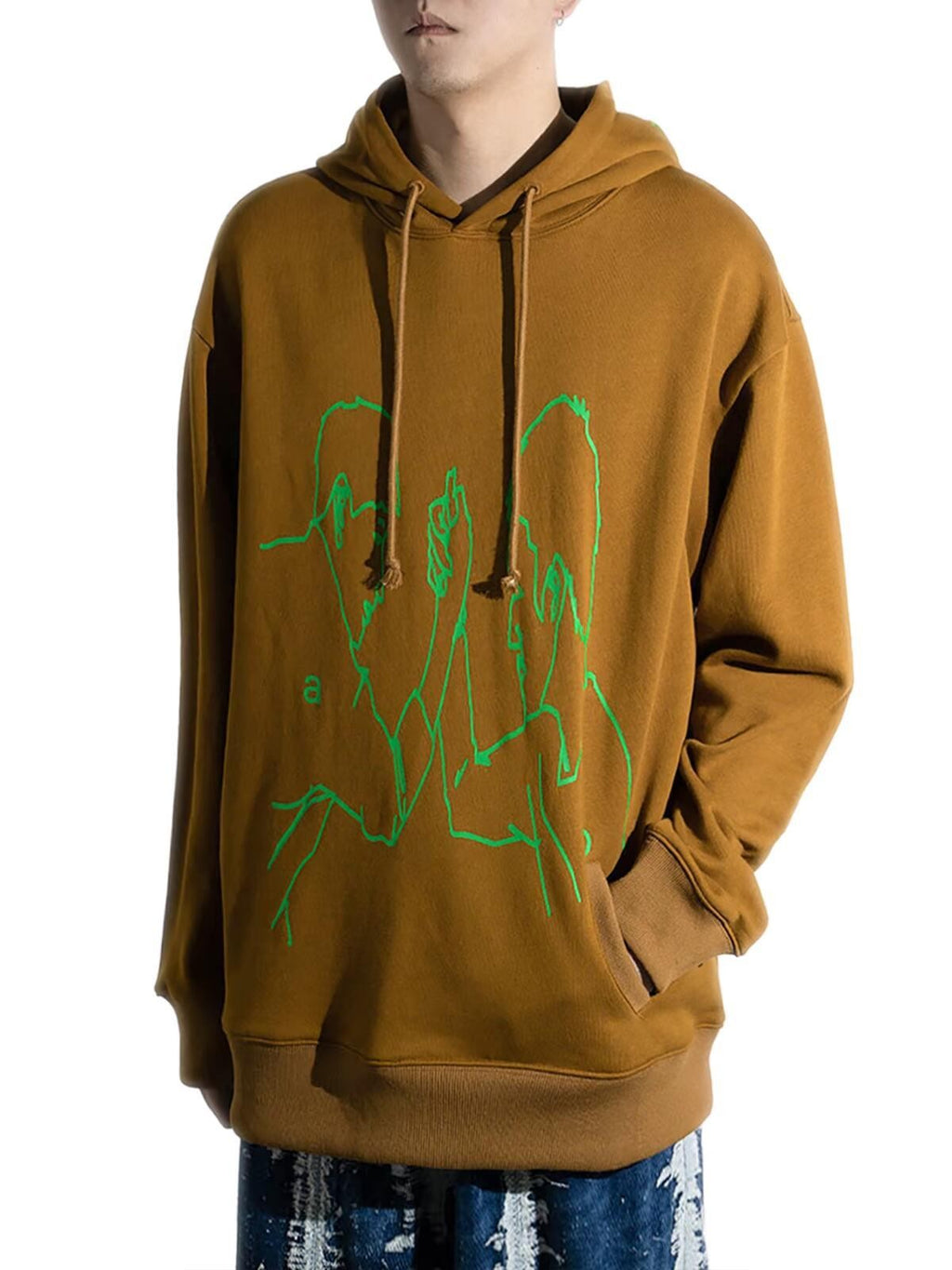 APRIORITY Deep Brown Arm Wrestling Print Inset Pocket Women's Cotton Hoodies