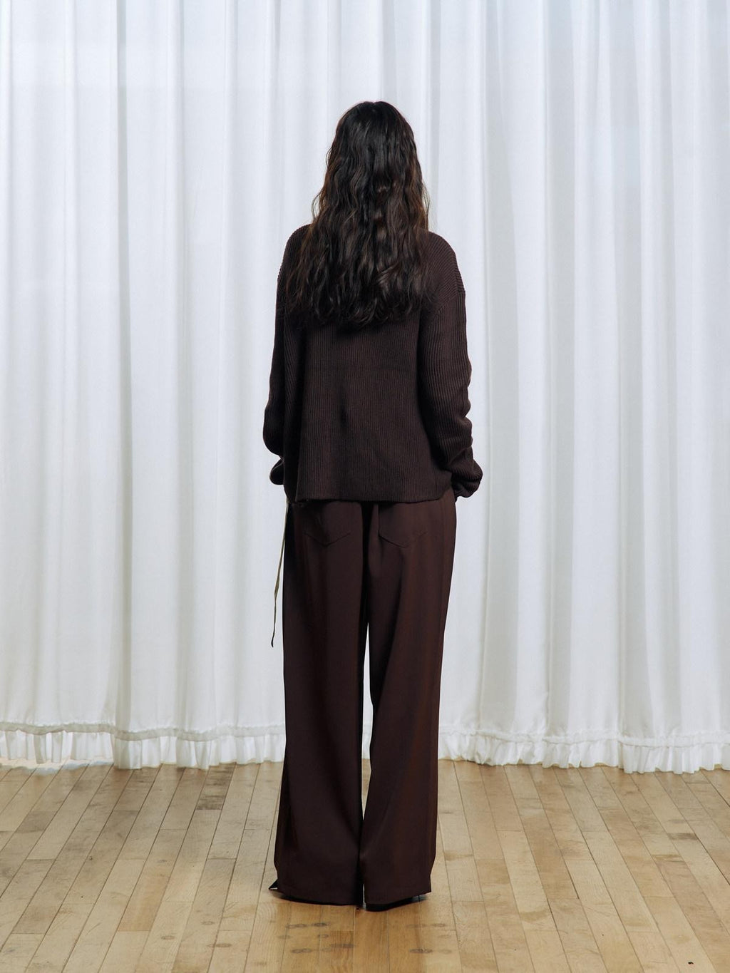 APRIORITY Deep Brown Floral Applique Waist Belt Women's Polyester Tailored Pants