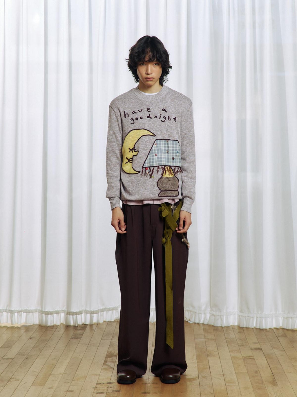 APRIORITY Deep Brown Floral Applique Waist Belt Women's Polyester Tailored Pants