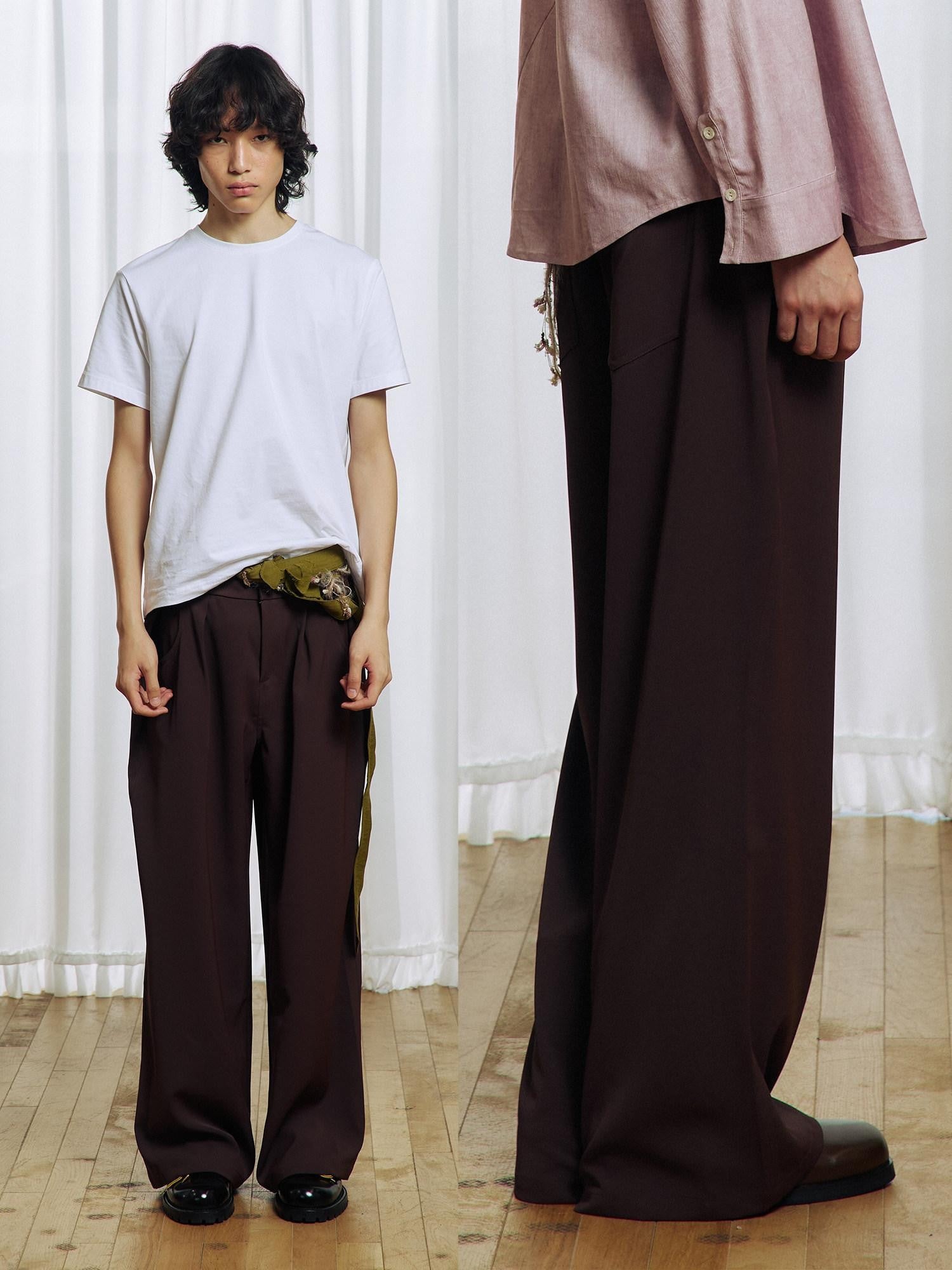 APRIORITY Deep Brown Floral Applique Waist Belt Women's Polyester Tailored Pants