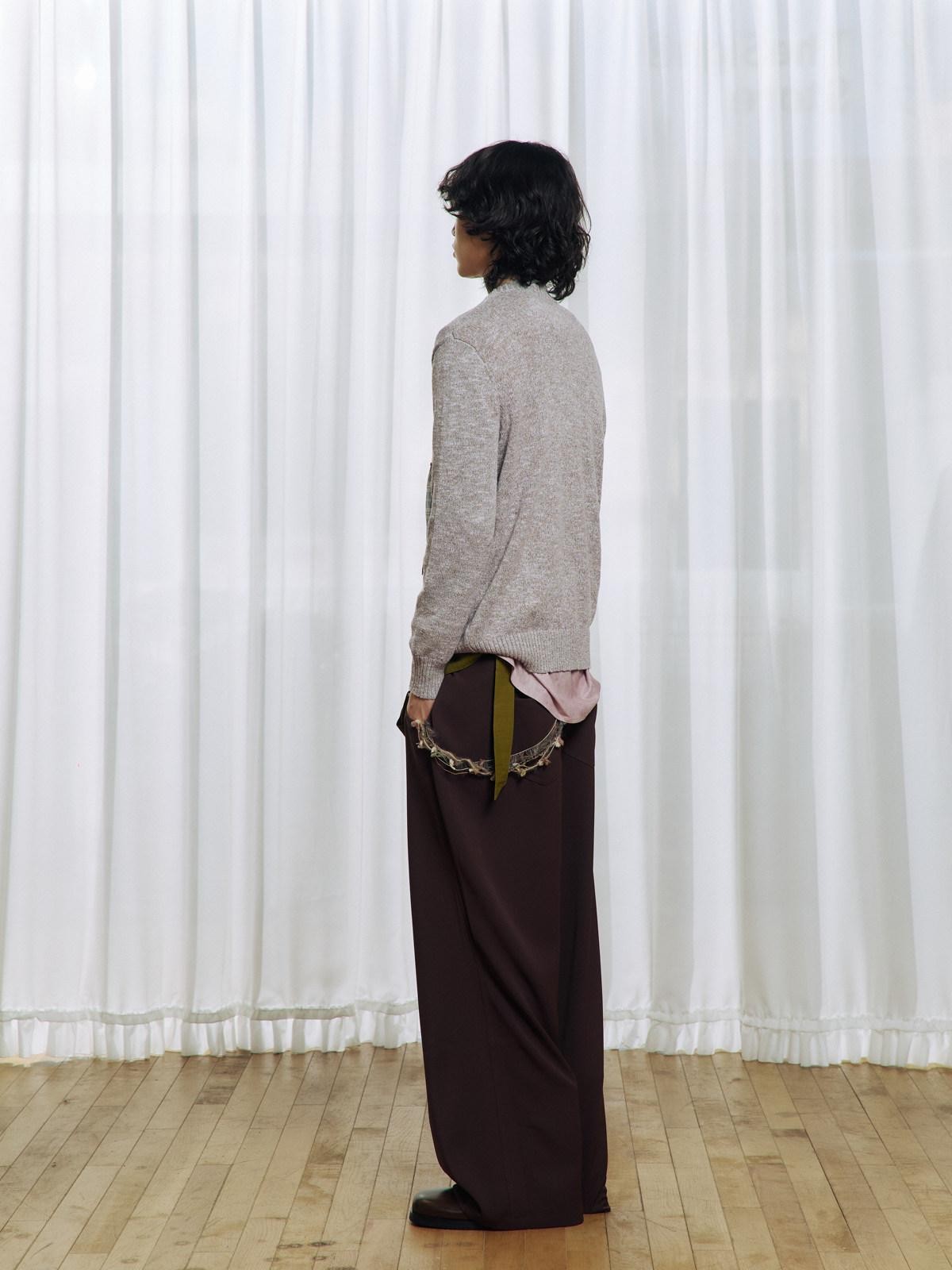 APRIORITY Deep Brown Floral Applique Waist Belt Women's Polyester Tailored Pants