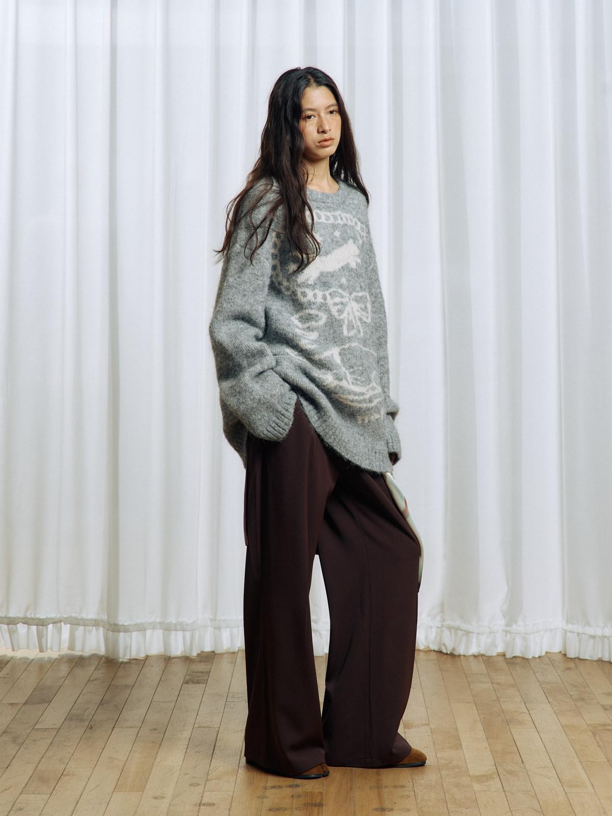 APRIORITY Deep Brown Floral Applique Waist Belt Women's Polyester Tailored Pants