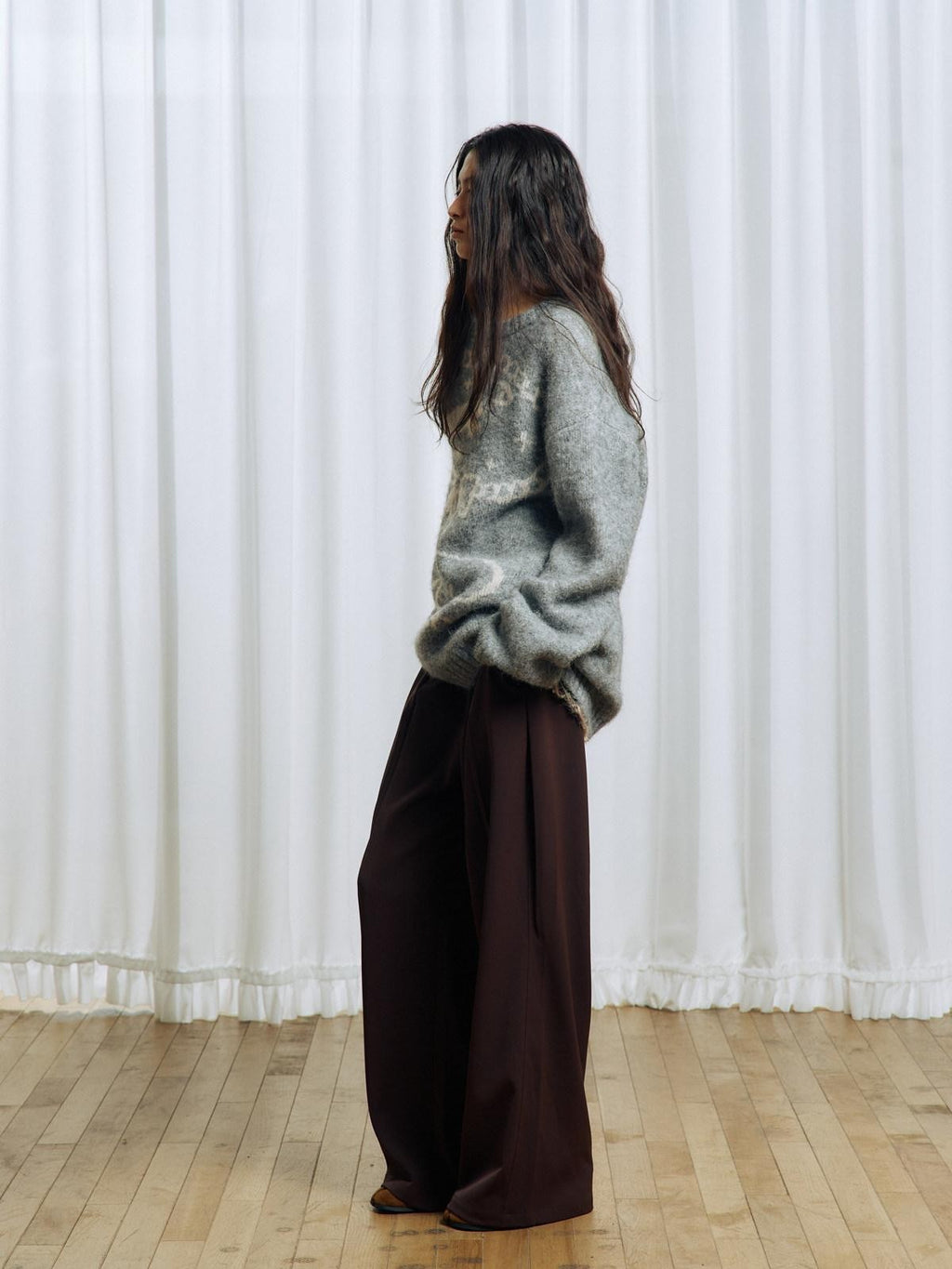 APRIORITY Deep Brown Floral Applique Waist Belt Women's Polyester Tailored Pants