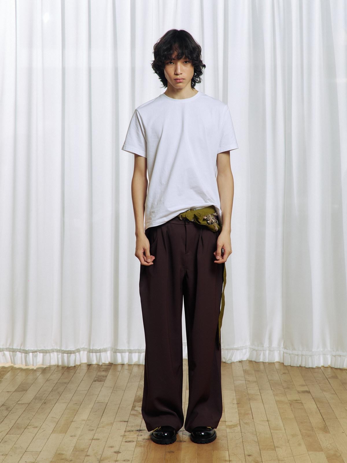 APRIORITY Deep Brown Floral Applique Waist Belt Women's Polyester Tailored Pants