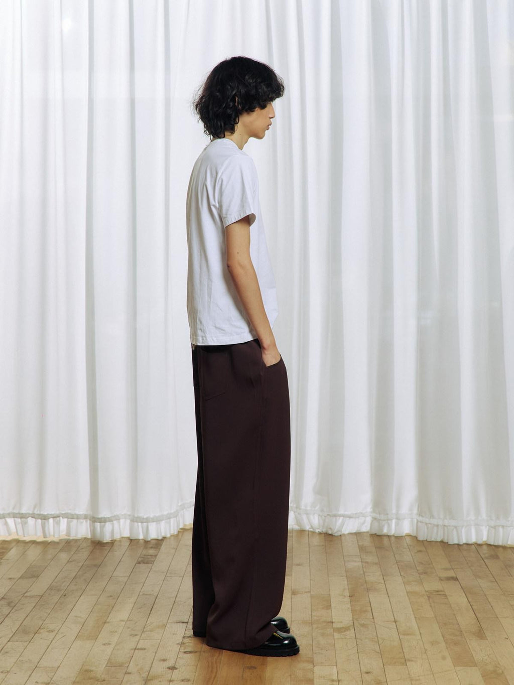 APRIORITY Deep Brown Floral Applique Waist Belt Women's Polyester Tailored Pants