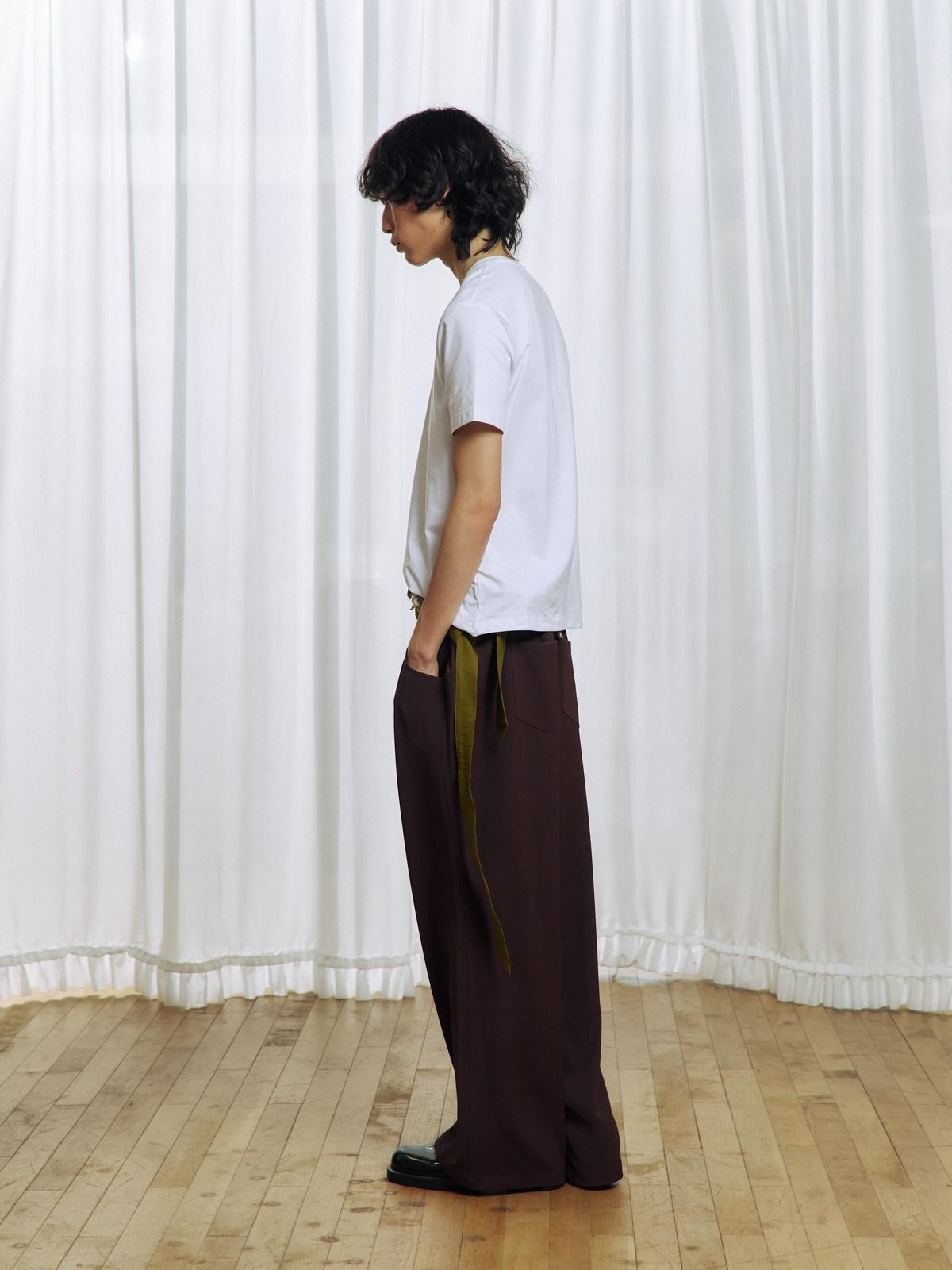 APRIORITY Deep Brown Floral Applique Waist Belt Women's Polyester Tailored Pants