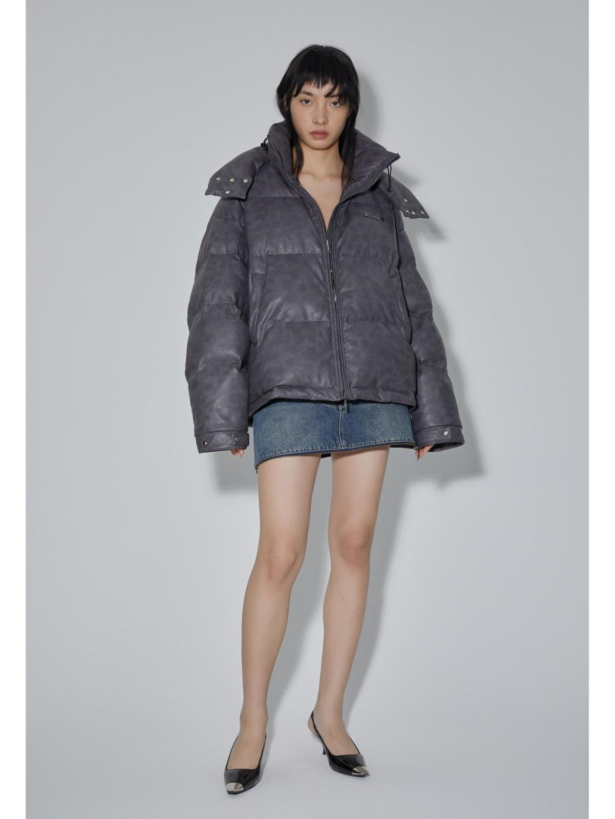 APRIORITY Deep Gray High Fill 90 Percent Puffer Women's White Duck Down Jackets