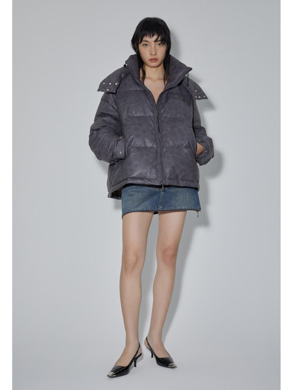 APRIORITY Deep Gray High Fill 90 Percent Puffer Women's White Duck Down Jackets