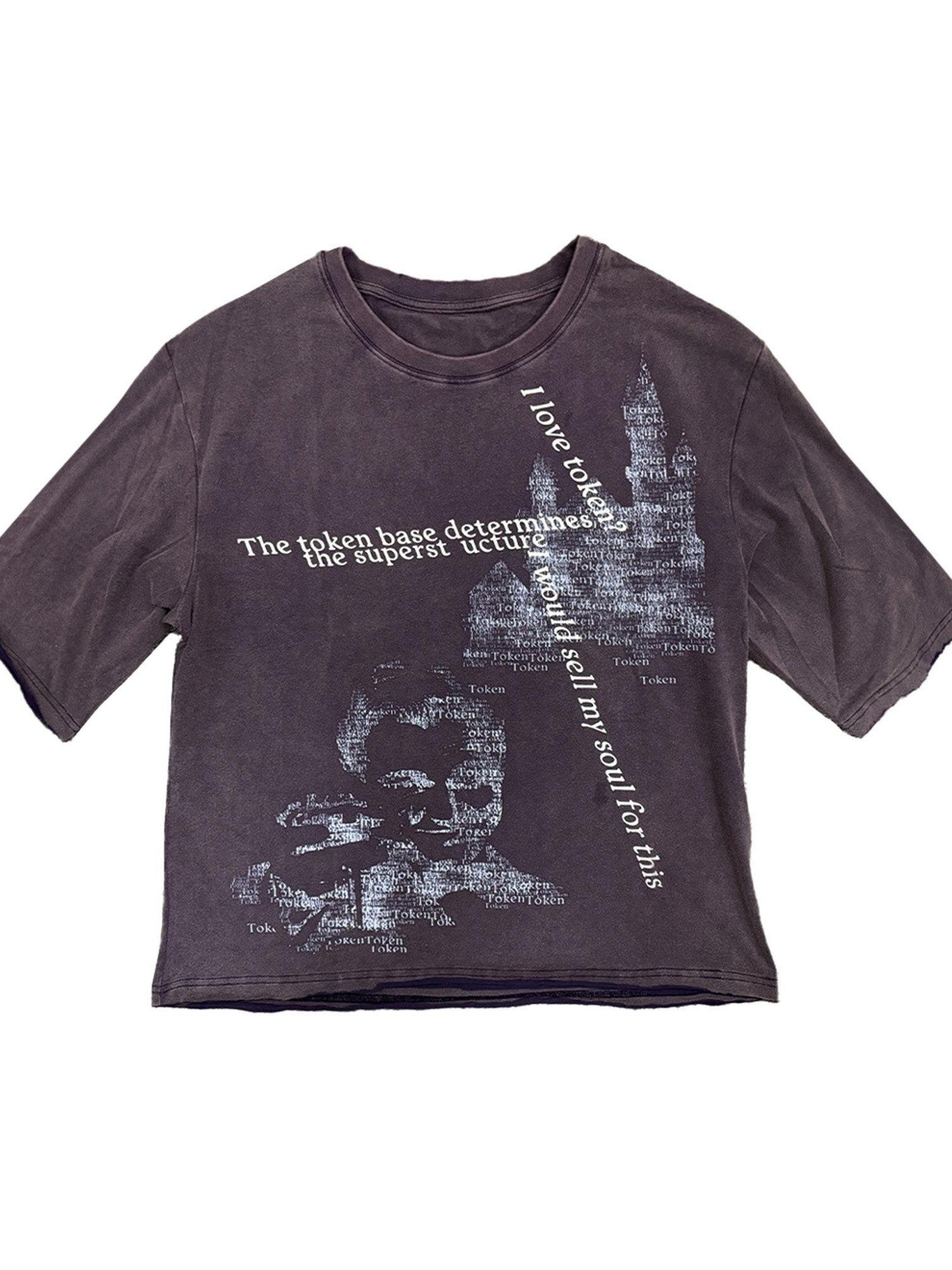 APRIORITY Deep Purple Foil Print Distressed Cuff Women's Cotton Short Sleeve T-shirts