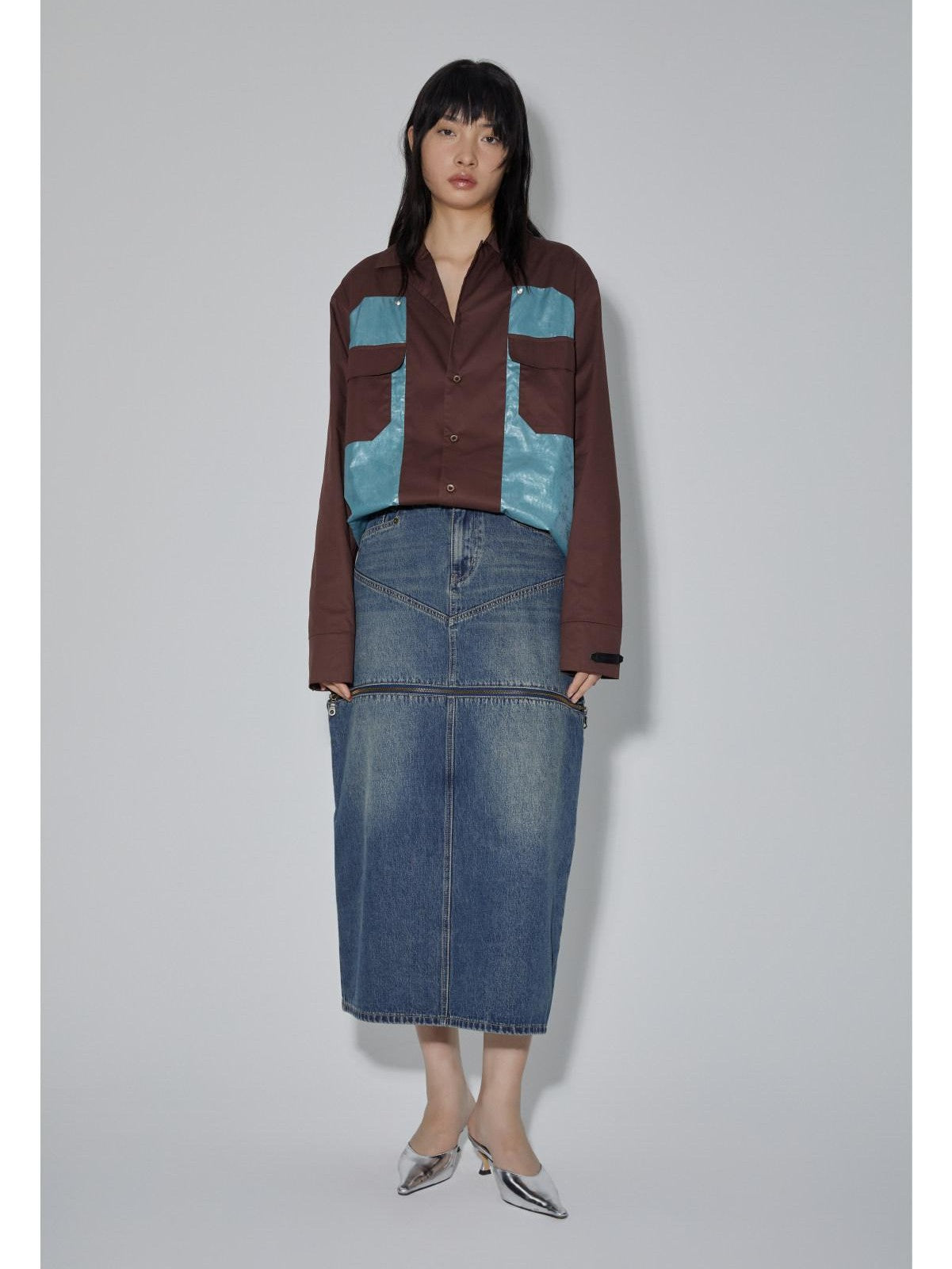 APRIORITY Diamond Patchwork Colorblock Plaid Collared Long Sleeve Women's Shirts