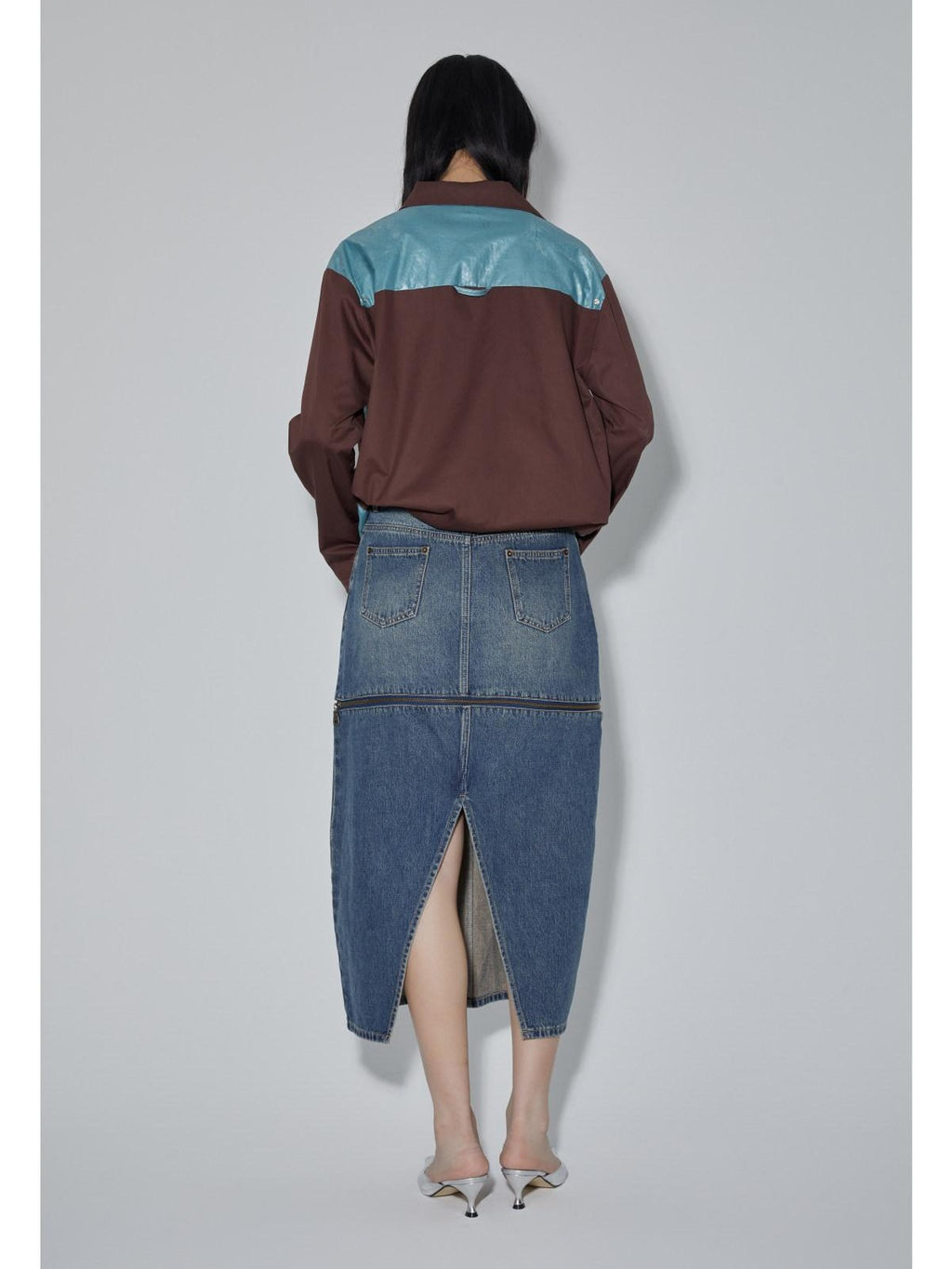 APRIORITY Diamond Patchwork Colorblock Plaid Collared Long Sleeve Women's Shirts