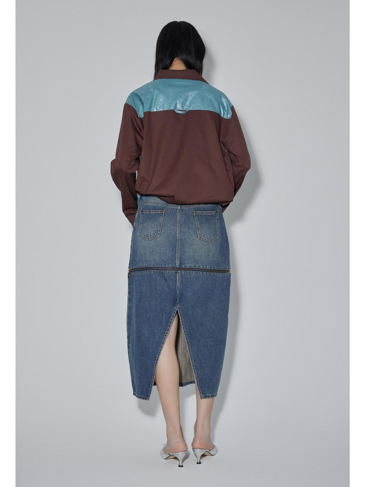 APRIORITY Diamond Patchwork Colorblock Plaid Collared Long Sleeve Women's Shirts
