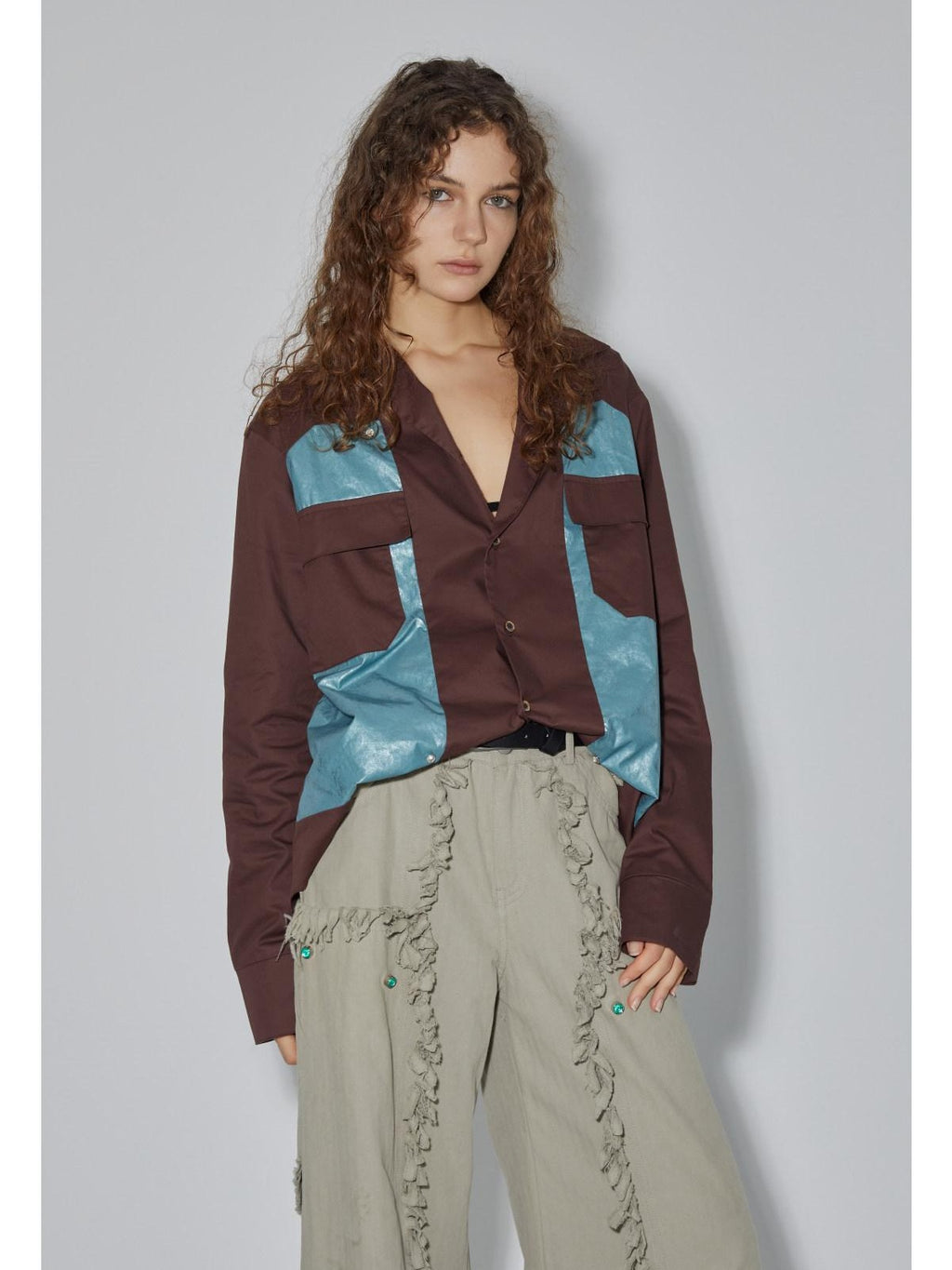 APRIORITY Diamond Patchwork Colorblock Plaid Collared Long Sleeve Women's Shirts