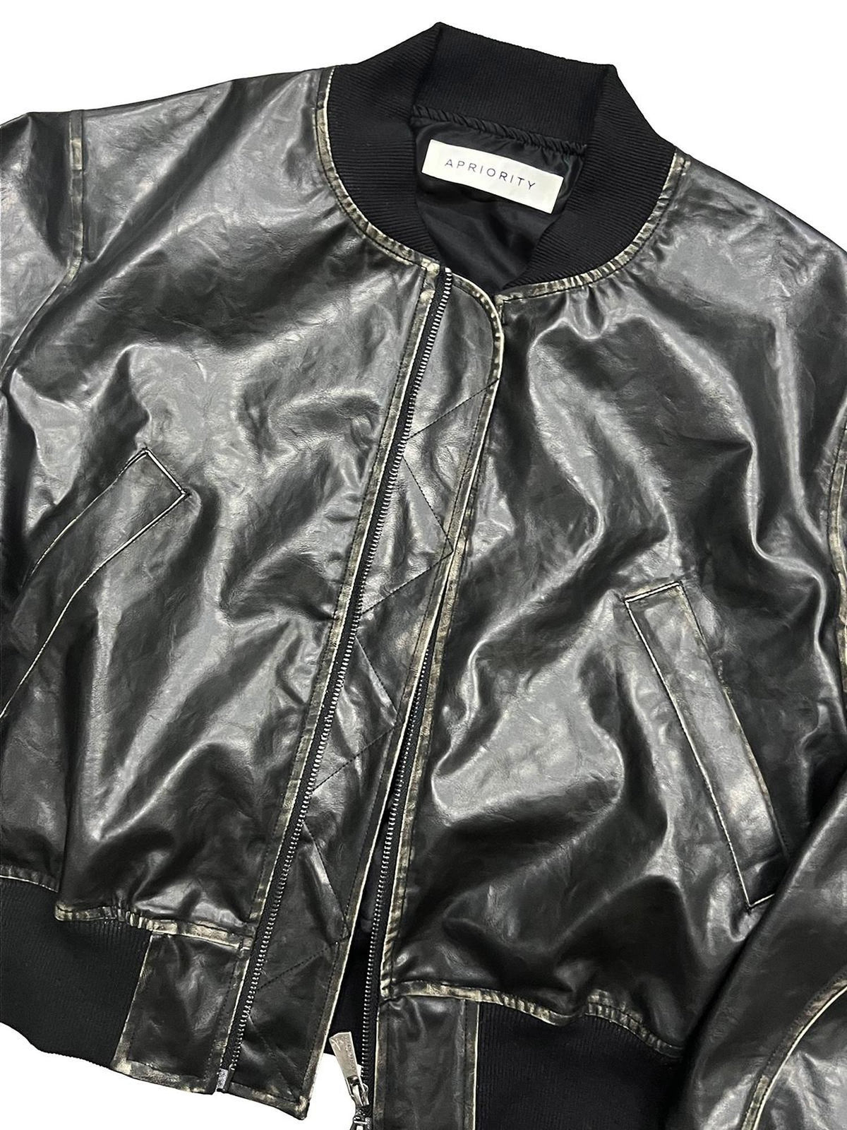 APRIORITY Distressed Embossed Print Faux Leather Women's Leather Jackets