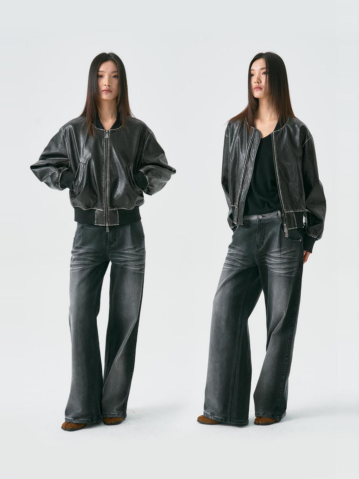 APRIORITY Distressed Embossed Print Faux Leather Women's Leather Jackets