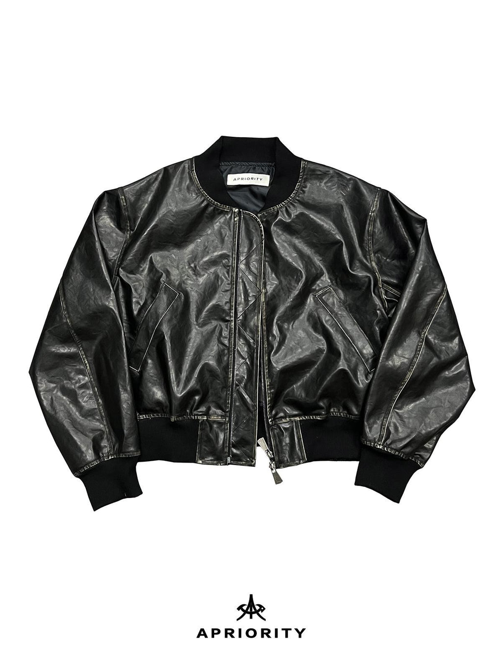 APRIORITY Distressed Embossed Print Faux Leather Women's Leather Jackets