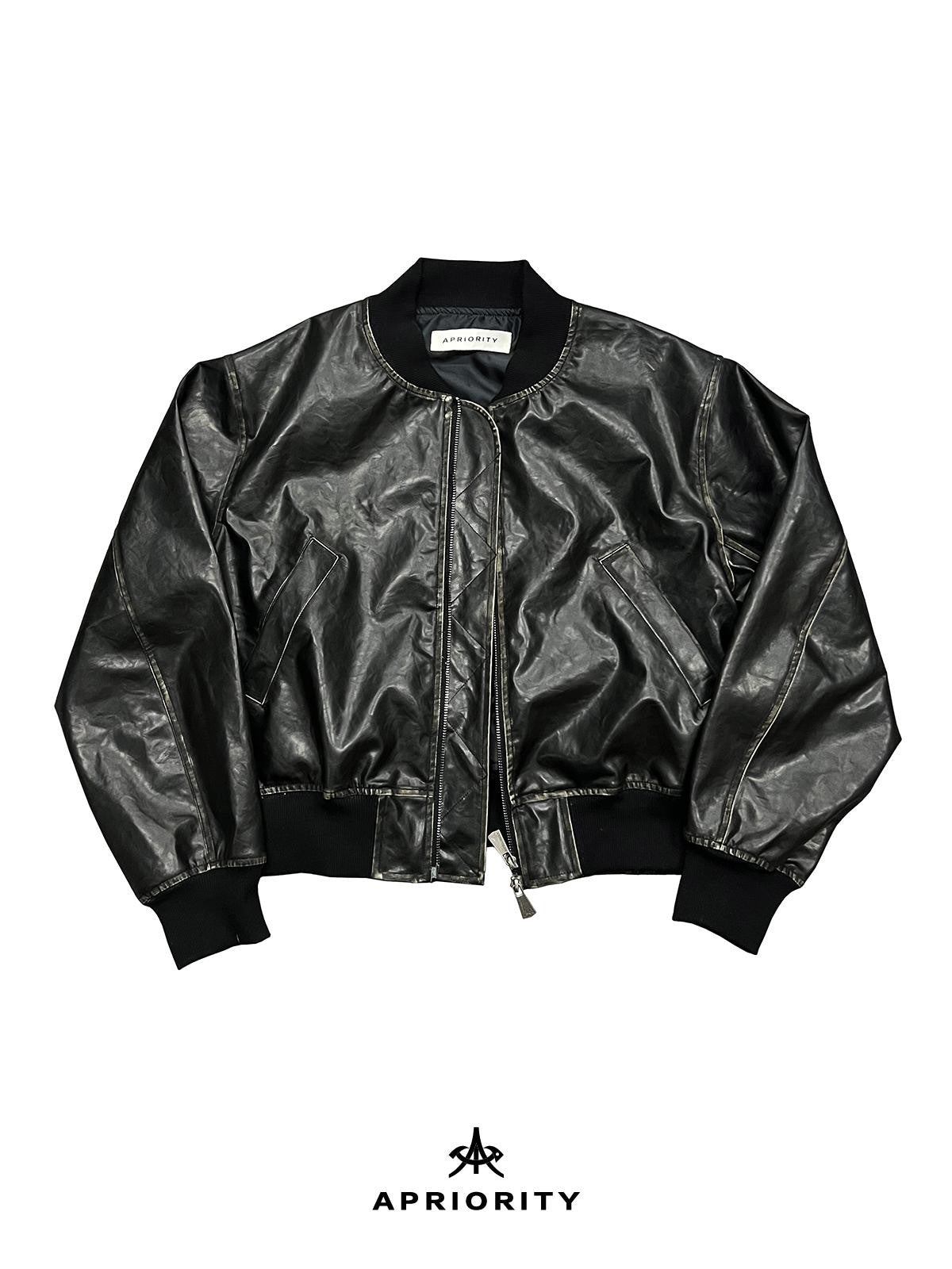 APRIORITY Distressed Embossed Print Faux Leather Women's Leather Jackets