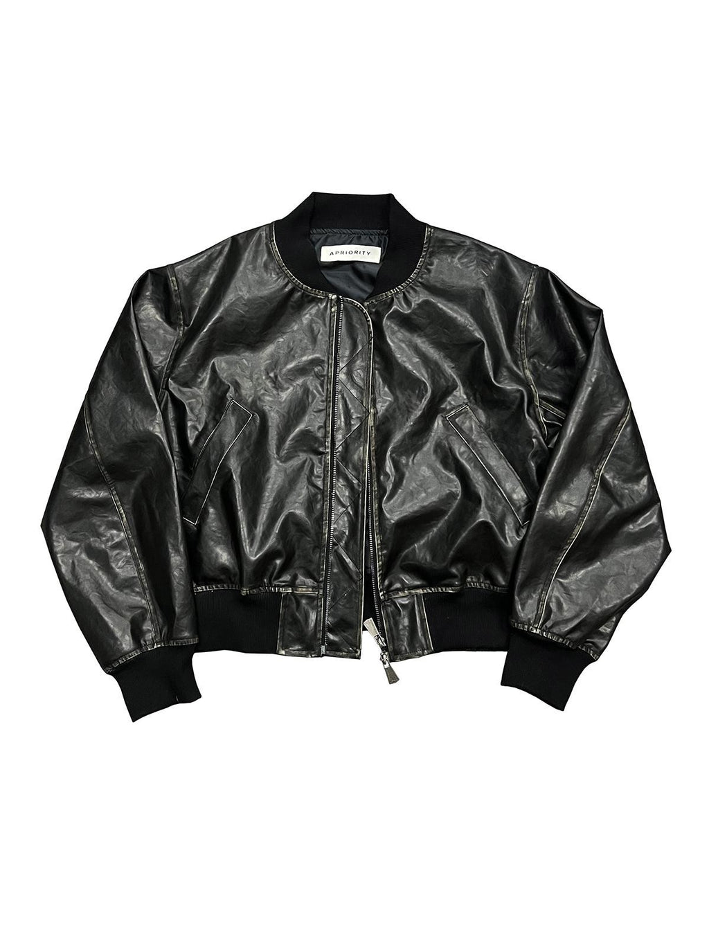 APRIORITY Distressed Embossed Print Faux Leather Women's Leather Jackets