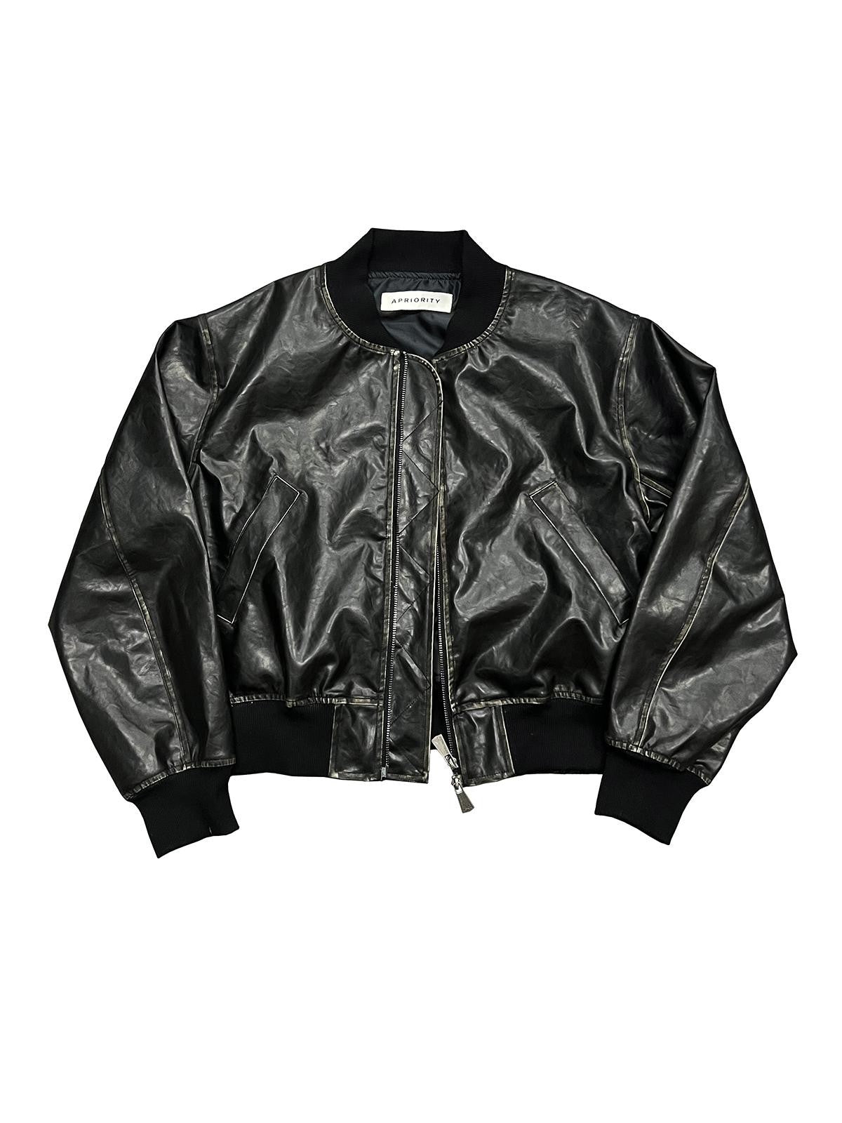 APRIORITY Distressed Embossed Print Faux Leather Women's Leather Jackets